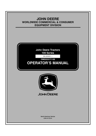 John Deere LA105 LA115 LA125 LA135 LA145 LA155 LA165 LA175 Lawn Tractors Operator’s Manual Instant Download (PIN200001-)