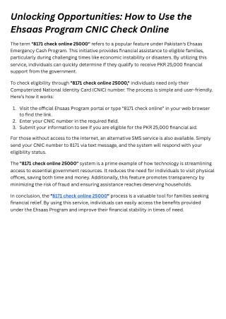 Unlocking Opportunities How to Use the Ehsaas Program CNIC Check Online