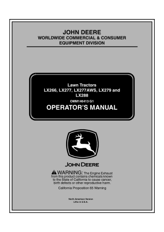 John Deere LX266 LX277 LX277AWS LX279 and LX288 Lawn Tractors Operator’s Manual Instant Download (pin.060001-) (Publicat