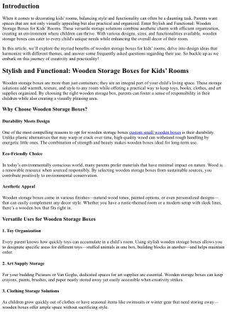 Stylish and Functional: Wooden Storage Boxes for Kids’ Rooms