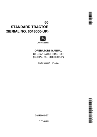 John Deere Model 60 Standard Tractors Operator’s Manual Instant Download (Pin.6043000-UP) (Publication No.OMR2040)