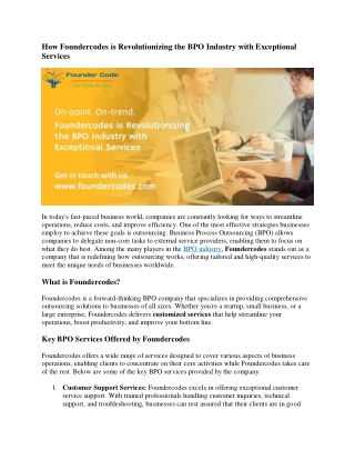 How Foundercodes is Revolutionizing the BPO Industry with Exceptional Services