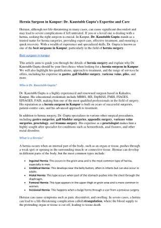 Best Surgeon in Kanpur | Hernia Surgeon | Gastro | Gall Bladder Doctor | Varicos