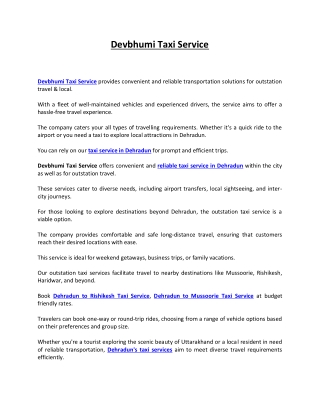 Local Taxi Service in Dehradun