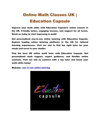 Online Math Classes UK | Education Capsule