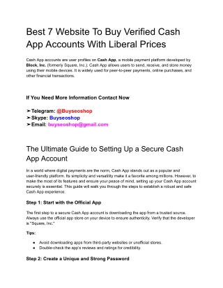 Best 7 Website To Buy Verified Cash App Accounts With Liberal Prices