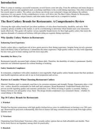 The Best Cutlery Brands for Restaurants: A Comprehensive Review