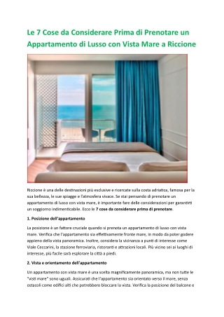 Le 7 Cose da Considerare Prima di Prenotare un Appartamento di Lusso con Vista Mare a Riccione