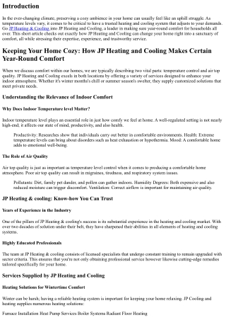 Maintaining Your Home Cozy: Just How JP Heating & Cooling Ensures Year-Round Com
