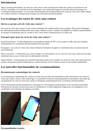 Les nouvelles fonctionnalités de recommandation des cartes de visite sans contac