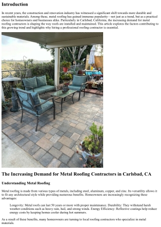 The Increasing Demand for Metal Roofing Contractors in Carlsbad, CA