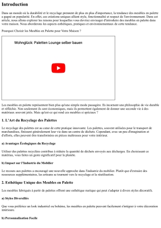 “Pourquoi Choisir les Meubles en Palette pour Votre Maison ?”