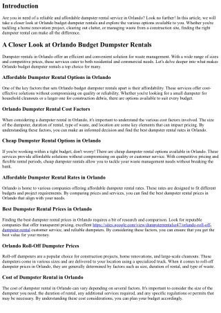 A Closer Look at Orlando Budget Dumpster Rentals