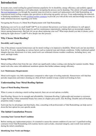 Navigating the Process of a Metal Roof Replacement with Tidal Remodeling