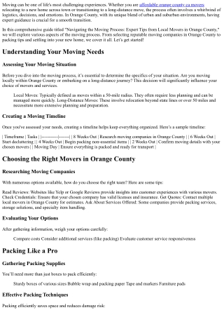 Navigating the Moving Process: Expert Tips from Local Movers in Orange County