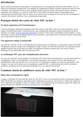 Le choix judicieux des cartes de visite NFC en bois pour une communication respo