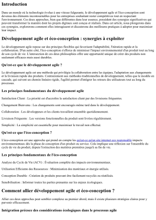 Développement agile et éco-conception : synergies à exploiter