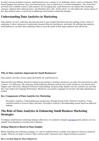 The Role of Data Analytics in Enhancing Small Business Marketing Strategies