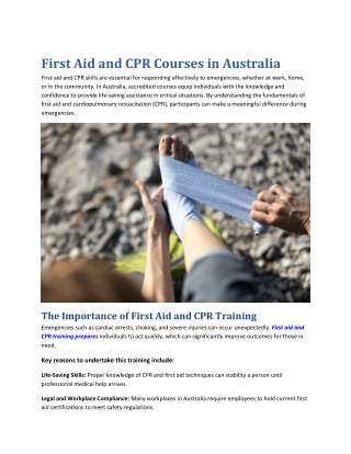 First Aid and CPR Courses in Australia