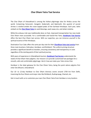 Char Dham Yatra Taxi Service