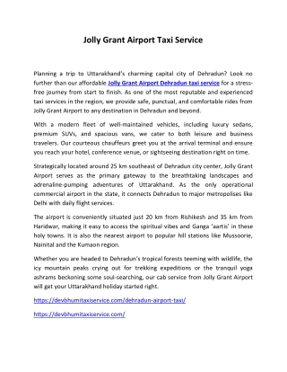 Jolly Grant Airport Taxi Service