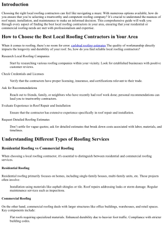 How to Choose the Best Local Roofing Contractors in Your Area