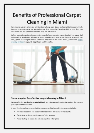 Benefits of Professional Carpet Cleaning in Miami