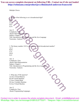 Test Bank for Java Illuminated 6th Edition by Anderson and Franceschi