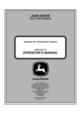John Deere Thatcher for X700 Series Tractors Operator’s Manual Instant Download (Publication No.OMM169354)