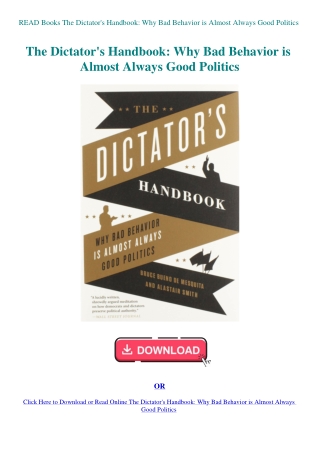 READ Books The Dictator's Handbook Why Bad Behavior is Almost Always Good Politics