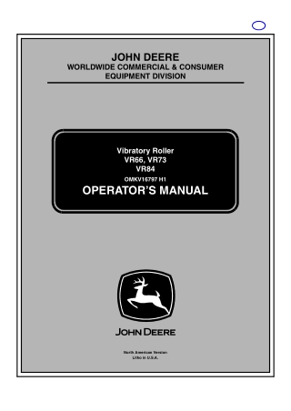 John Deere VR66 VR73 VR84 Vibratory Roller Operator’s Manual Instant Download (Publication No.16797)