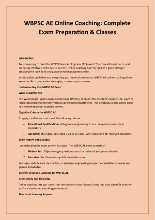 WBPSC AE Online Coaching: Complete Exam Preparation & Classes