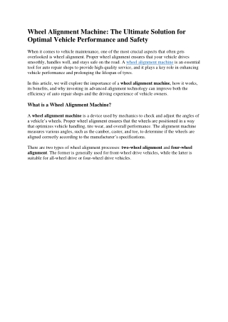 Wheel Alignment Machine