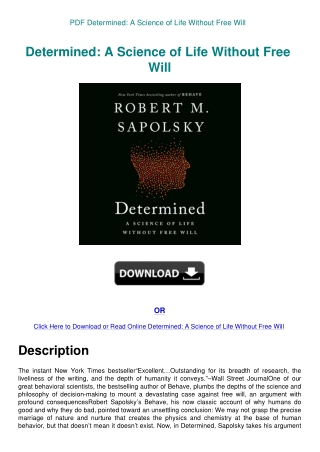 PDF Determined A Science of Life Without Free Will