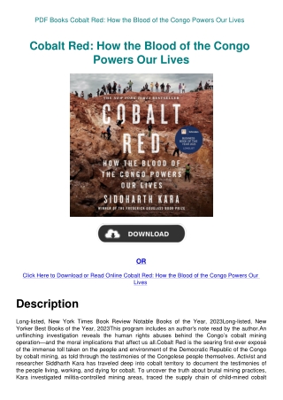 PDF Books Cobalt Red How the Blood of the Congo Powers Our Lives