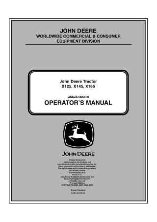 John Deere X125 X145 X165 Tractor Operator’s Manual Instant Download (PIN010001-) (Publication No. OMGX23658)