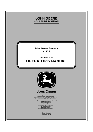 John Deere X155R Lawn Tractors Operator’s Manual Instant Download (PIN020001-) (Publication No.24272)