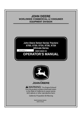 John Deere X700 X720 X724 X728 X729 Ultimate Series Tractors Operator’s Manual Instant Download (PIN040001-) (Publicatio