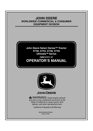 John Deere X700 X744 X748 X749 Ultimate™ Series Tractors Operator’s Manual Instant Download (PIN030001-) (Publication No