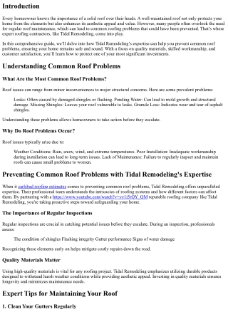 Preventing Common Roof Problems with Tidal Remodeling's Expertise