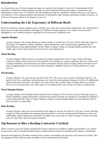 Understanding the Life Expectancy of Different Roofs: Insights from a Carlsbad C