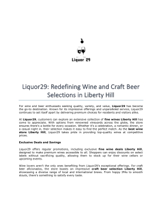 Liquor29- Redefining Wine and Craft Beer Selections in Liberty Hill