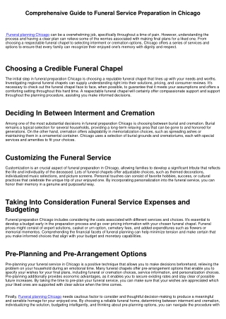 Comprehensive Overview to Funeral Service Planning in Chicago