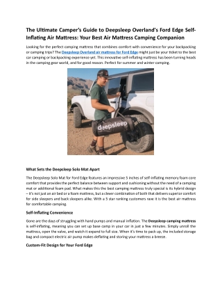 The Ultimate Camper’s Guide to Deepsleep Overland Ford Edge Self-Inflating Air Mattress