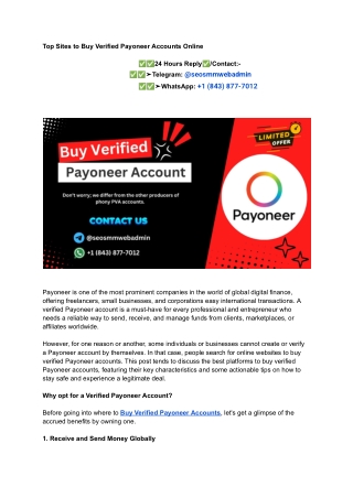 Top Sites to Buy Verified Payoneer Accounts Online