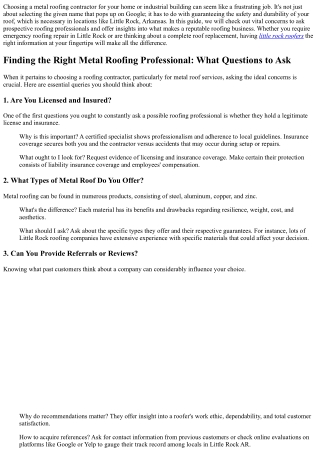 Discovering the Right Metal Roofing Contractor: What Questions to Ask