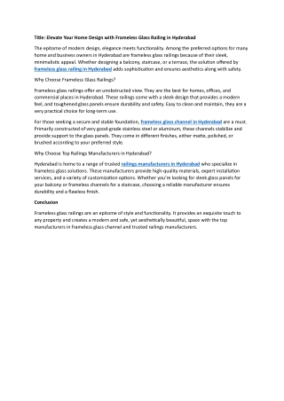 Frameless Glass Railing in Hyderabad