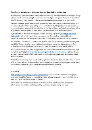 SS and Glass Railings in Hyderabad