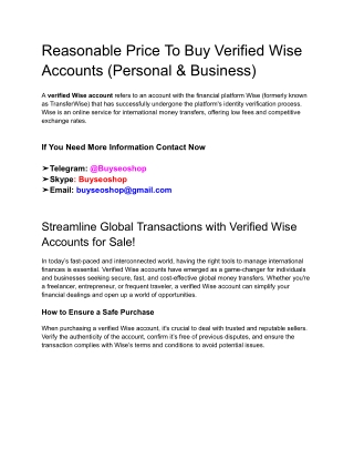 Reasonable Price To Buy Verified Wise Accounts (Personal & Business)