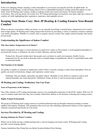 Keeping Your Home Cozy: How JP Cooling And Heating Makes Certain Year-Round Comf